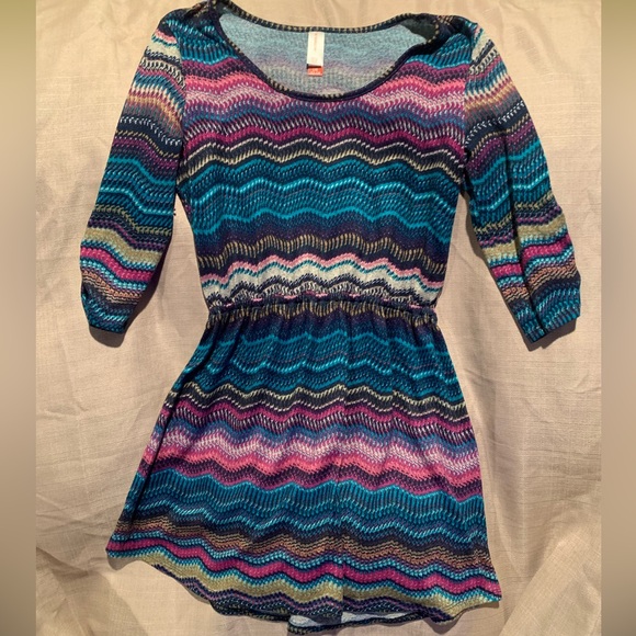 Cute colorful comfy Chevron stripe print dress sz L denim top shirt blue purple - Picture 5 of 16